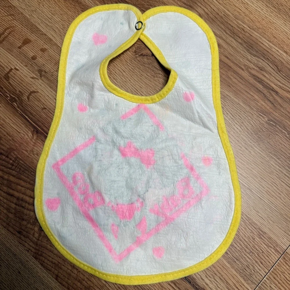 Vintage 90s Baby Bop Barney Terry Cloth Baby Bib Vinyl Backed